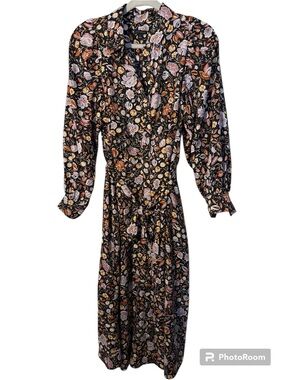 Ann Taylor Black Floral Long-Sleeve Midi Dress Size 12